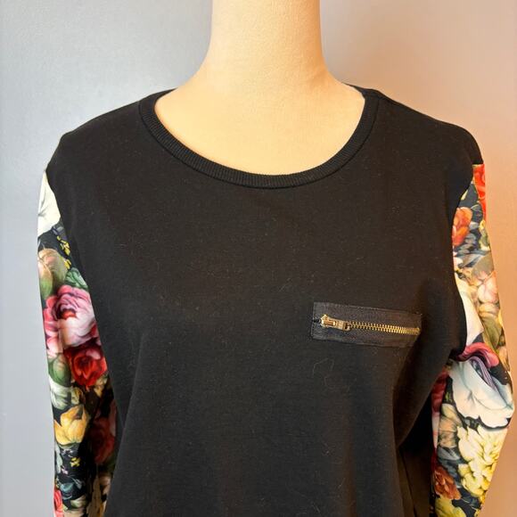 Atmosphere Black Knit Blouse Sweatshirt Floral Long Sleeve Womens M - Picture 3 of 6
